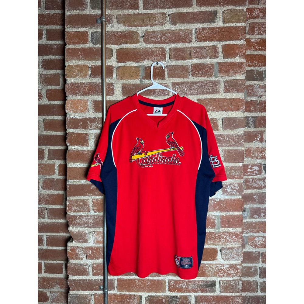 Vintage St Louis Cardinals Majestic Shirt Mens Large Red Navy Blue MLB Baseball